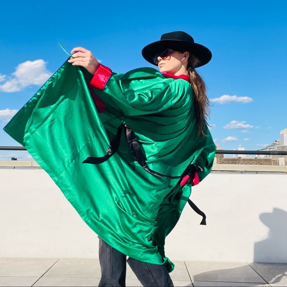 Vintage Victoria’s Secret Satin Silk Emerald Green Acid Pink Colorblack Robe - Picture 16 of 16
